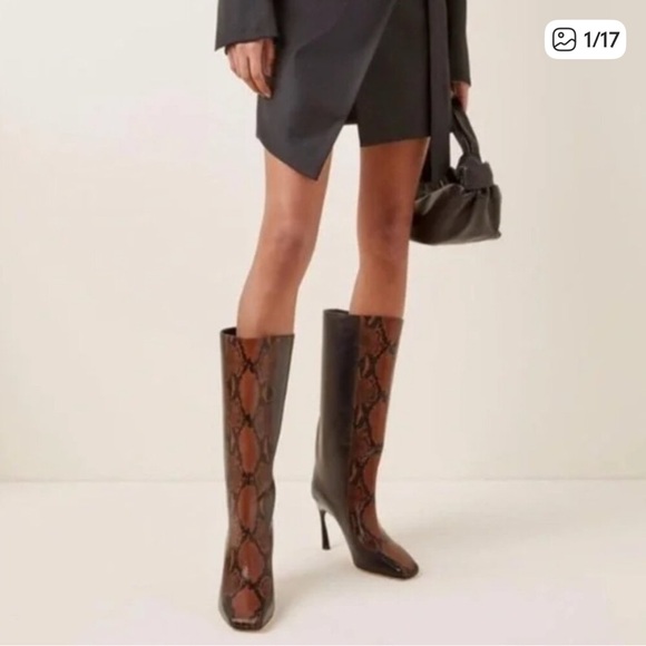 Jimmy Choo Shoes - Jimmy Choo Black and Brown Mabyn Snake Print Heeled Boots 85